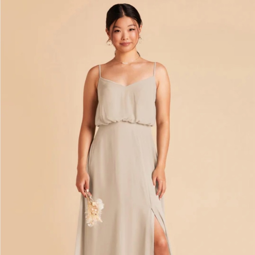 Birdie Grey Gwennie Dress — size Medium with slit, color neutral champagne